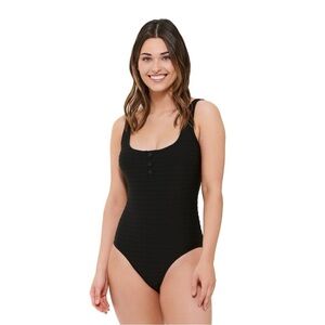 Freshwater Black Ribbed One-Piece Swimsuit. Size M